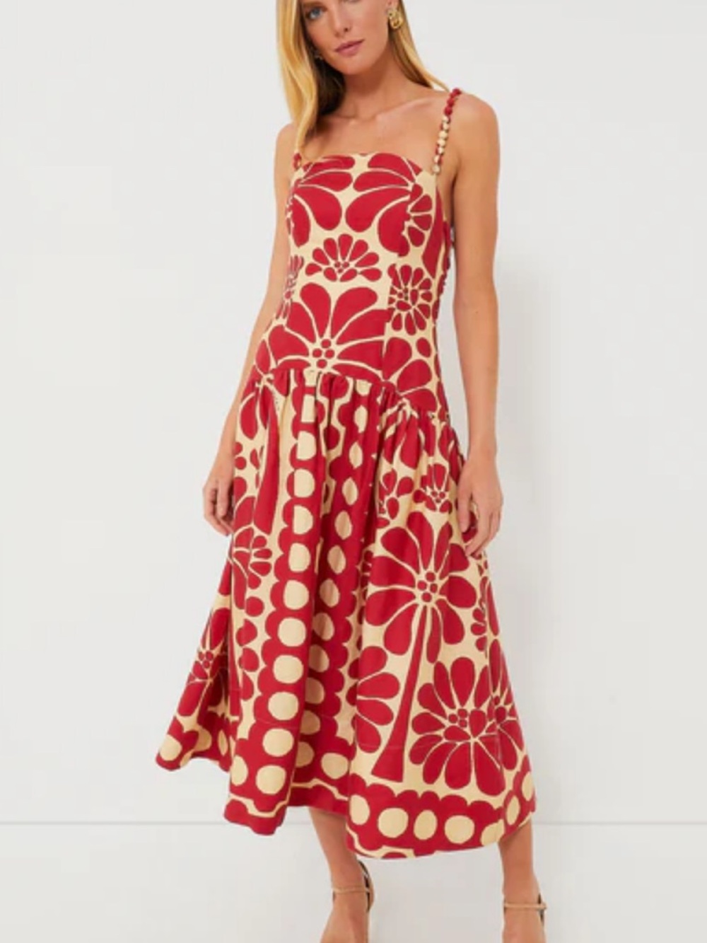 Farm Rio Palermo Red Linen Midi Dress Size Small Sleeveless Open Back Strappy